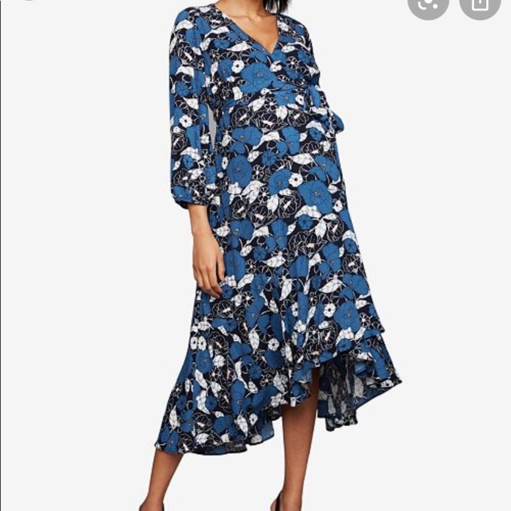 Maternity floral wrap dress.